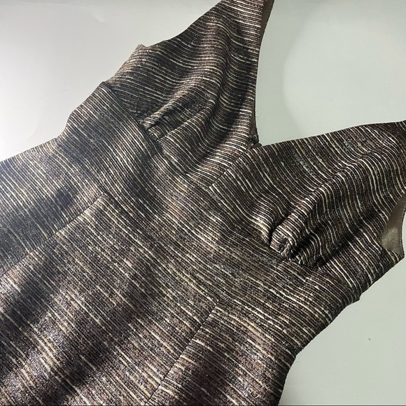 ELIE Tahari Brown/Silver Metallic Cocktail Dress Size 0 - Picture 9 of 11
